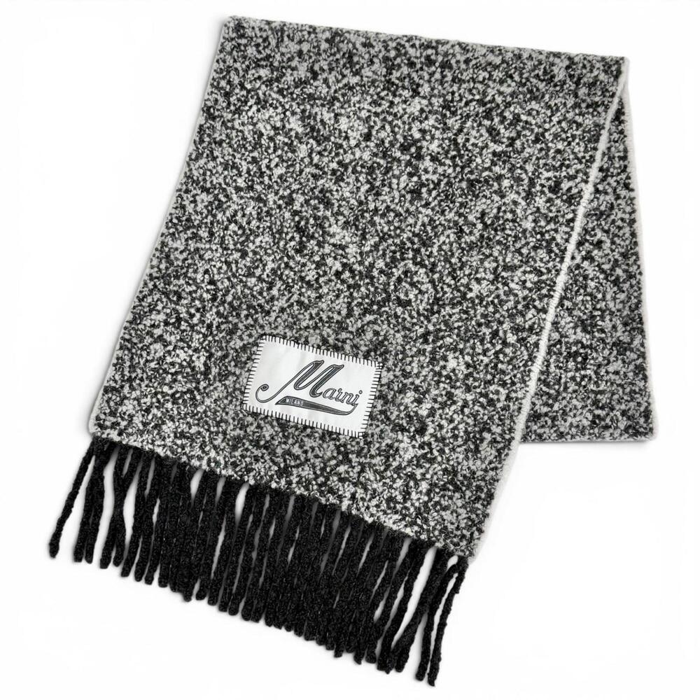 MARNI 25AW SCMC0145Y0 Alpaca Logo Patch Bouclé Weave Fringe Long Stole Scarf ...